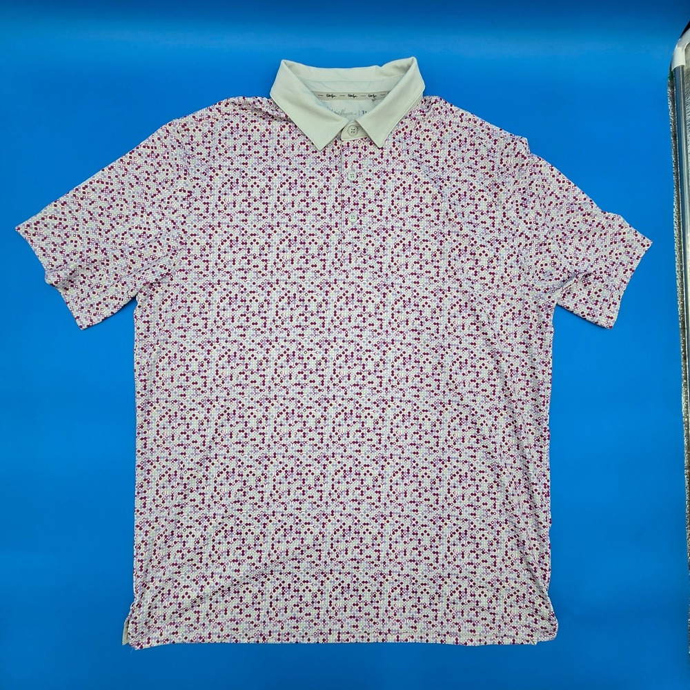 Walter Hagen Mens‎ Performance Golf Polo Shirt Purple Geometric Dot Size L